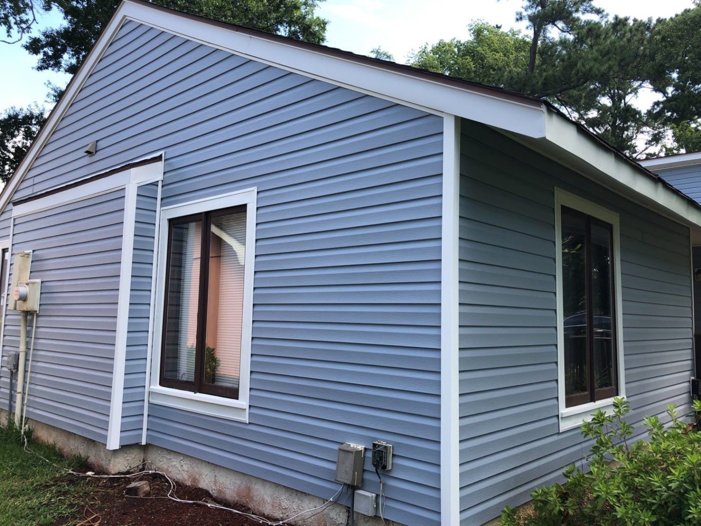 house with blue vinyl siding